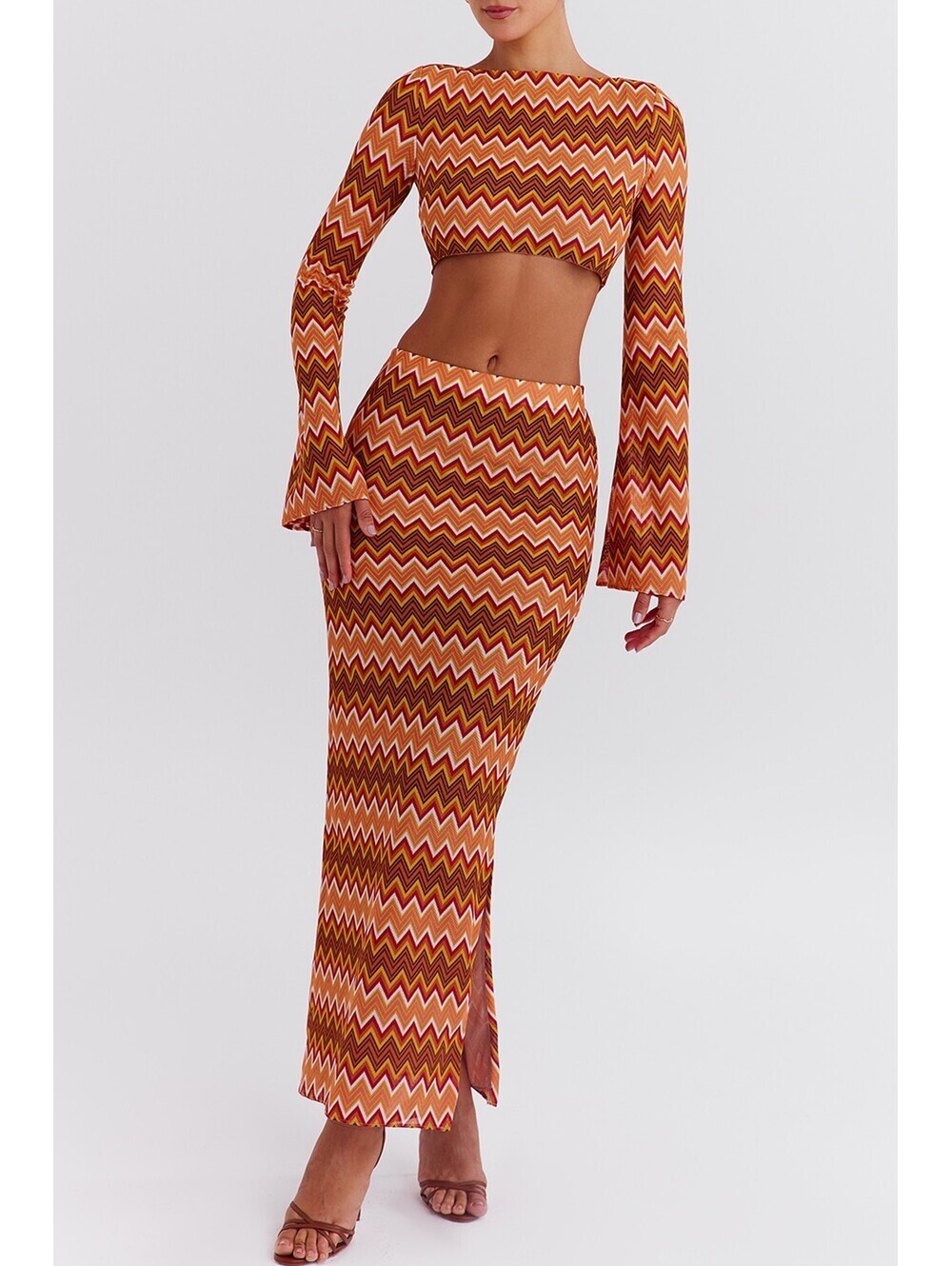 Mistress Rocks Multicolour Chevron Knit Maxi Skirt Side Split NWT Large L